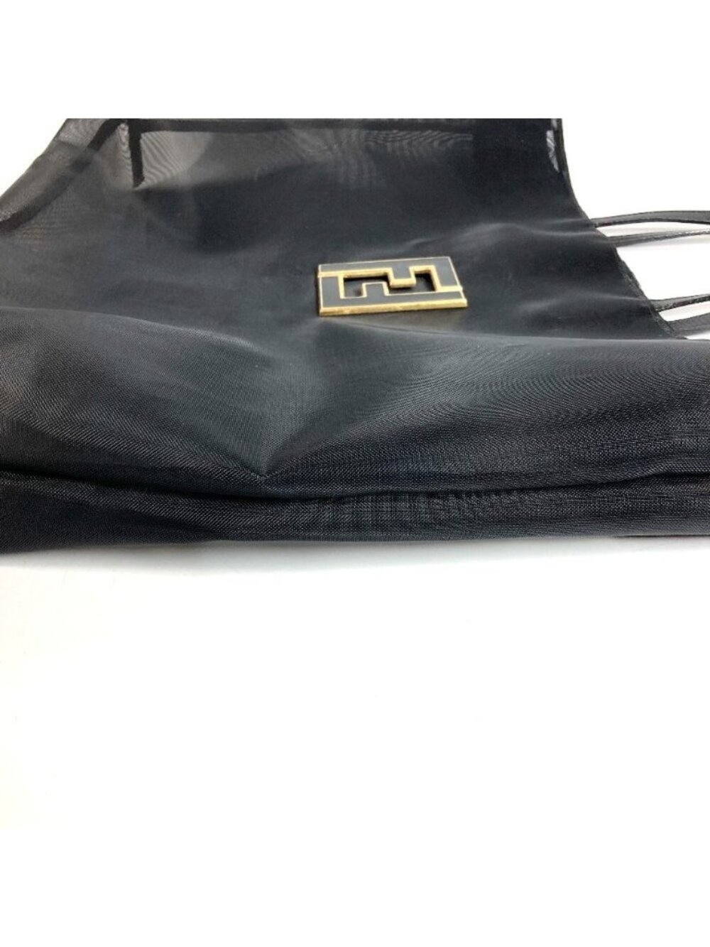 Fendi Handbag FF Logo Mesh Leather Black - Picture 6 of 9